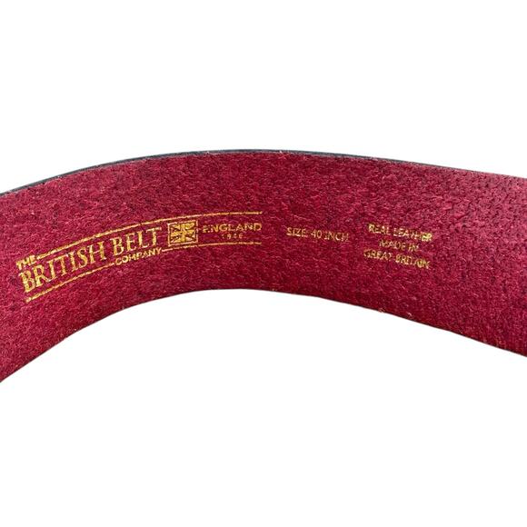The British Belt Co Red Leather Belt SZ 40 Mens Brass Buckle Classic Wide Thick - Picture 3 of 11